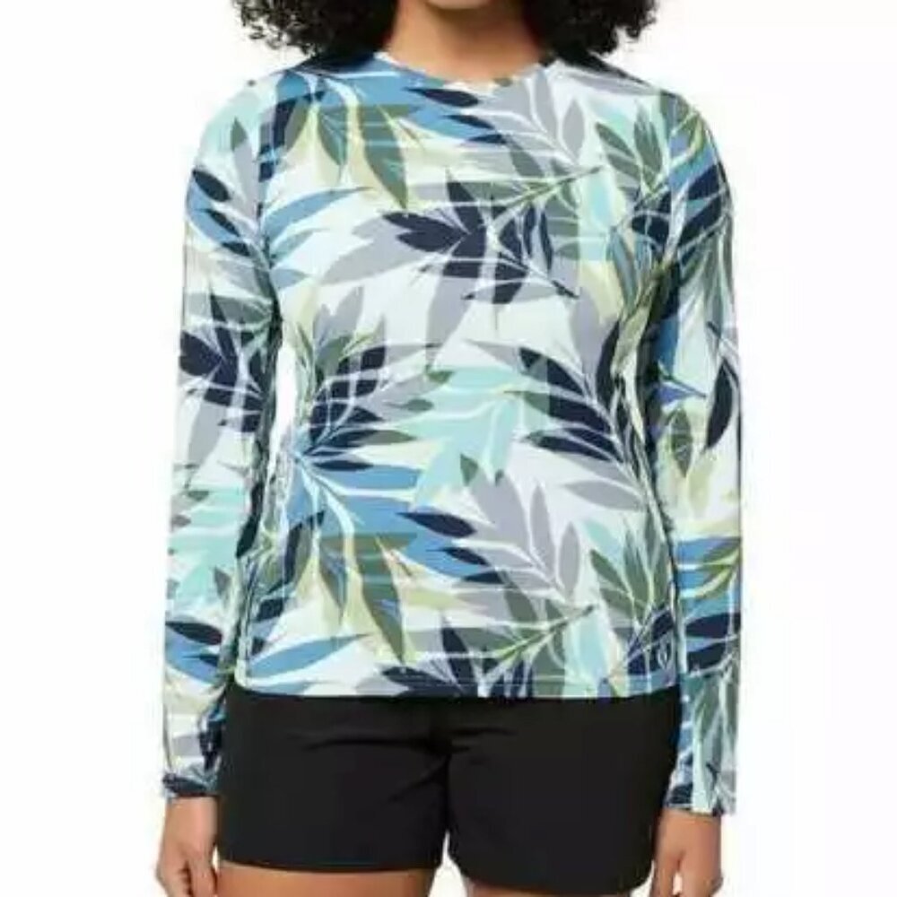 Hang Ten Women’s Rashguard size XS Black Floral Long Sleeve UV Protection NWOT